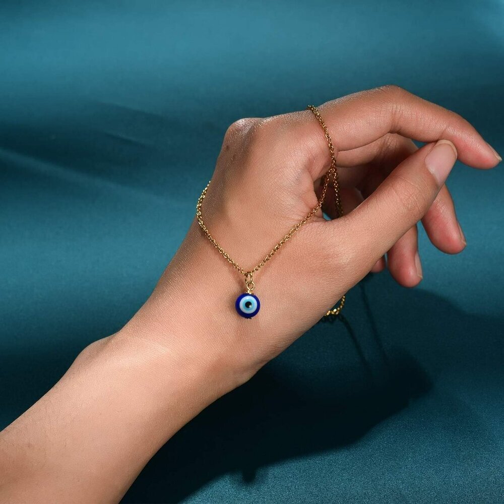 Evil Eye Necklace Chain Blue Eyes Amulet Pendant Necklace Ojo Turco Kabbalah Pro - Picture 3 of 8